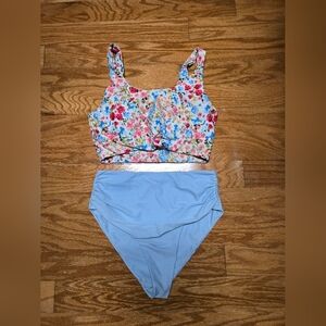 Floral Bikini Top and Light Blue Bottom